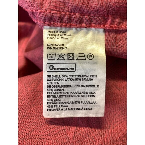 H&M L.O.G.G. Mens Pink Palm Large L Button-Up Shirt Linen Collar Tropical EUC - Picture 6 of 7